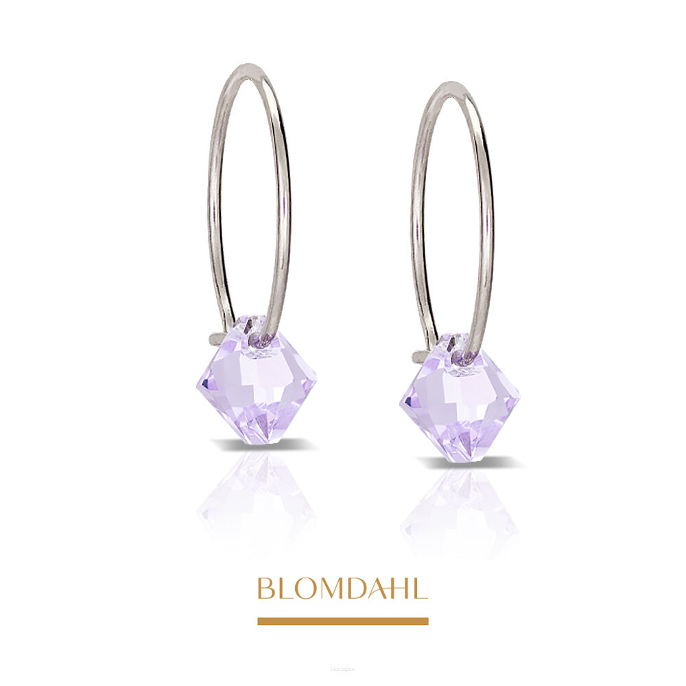 Kolczyki hipoalergiczne, kolczyki antyalergiczne, kolczyki tytanowe, Bicone Violet, naturalny tytan medyczny, Blomdahl, część ozdobna kryształ Swarovskiego w kształcie rąbu, alergia na nikiel, alergia kontaktowa skóry, bezpieczne kolczyki, kolczyki ze sztyftem, biżuteria hipoalergiczna.