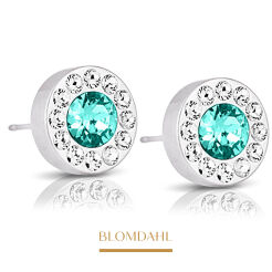 Hypoallergenic Earrings Brilliance Halo Crystal/ Turquoise 8 mm