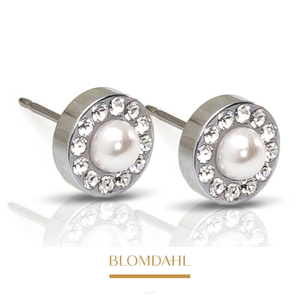 Kolczyki hipoalergiczne Brilliance Halo Pearl White 8 mm 