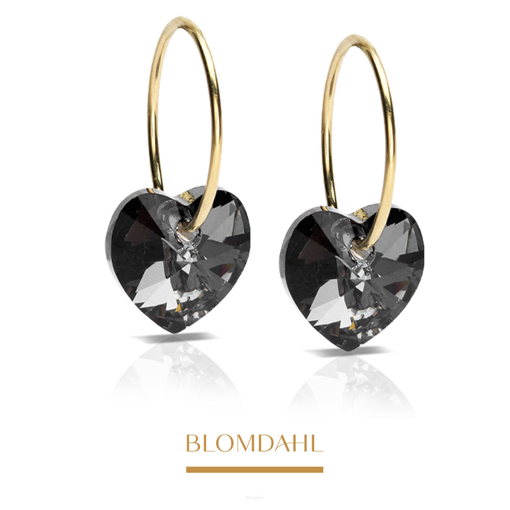 Kolczyki hipoalergiczne Heart Black Diamond 10 mm Ring 14 mm 