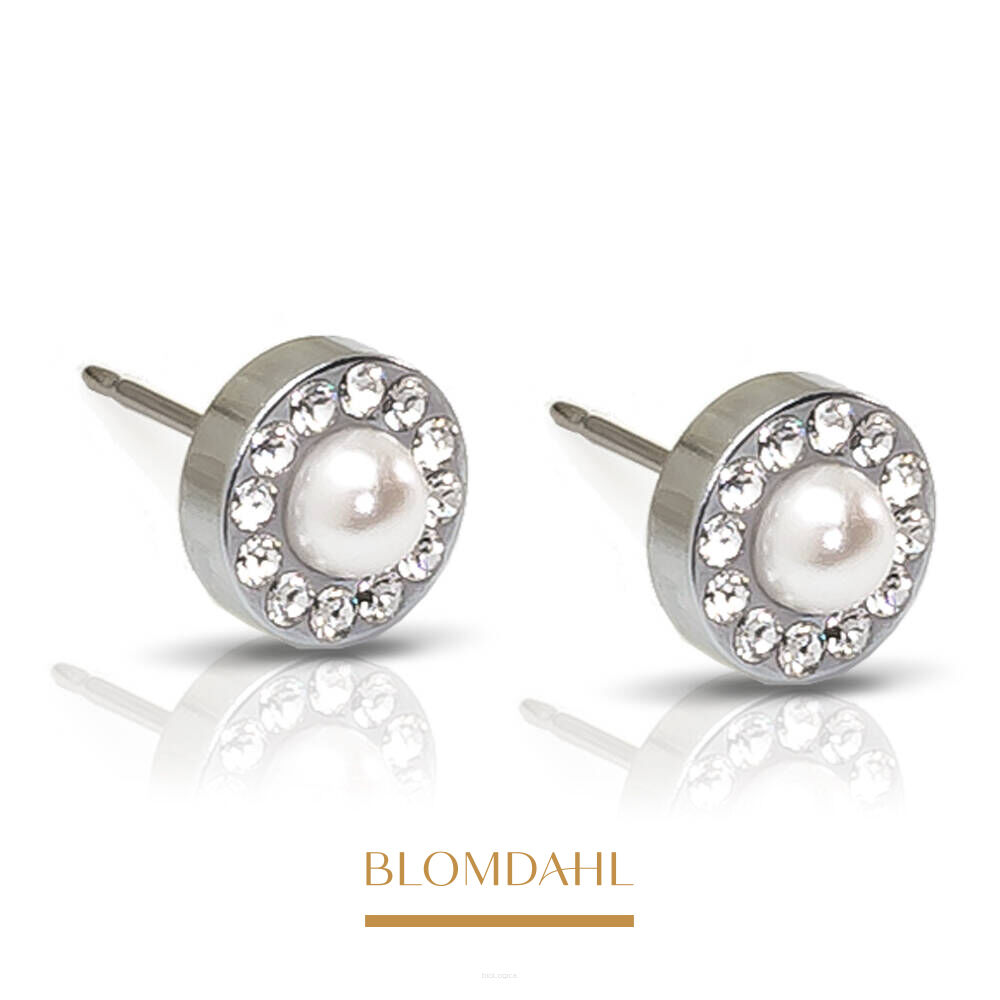 Kolczyki hipoalergiczne Brilliance Halo Pearl White 6 mm 