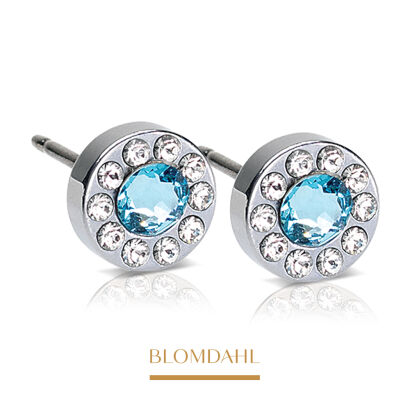 Kolczyki hipoalergiczne ST Brilliance Halo Crystal/ Aquamarine 6 mm 