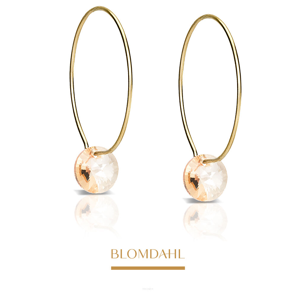 Kolczyki hipoalergiczne, kolczyki antyalergiczne, kolczyki tytanowe, Round Golden Shadow 8 mm Ring, złoty tytan medyczny, Blomdahl, część ozdobna  kryształ Swarovskiego na okrągłej zawieszce, alergia na nikiel, alergia kontaktowa skóry, bezpieczne kolczyki, kolczyki ze sztyftem, biżuteria hipoalergiczna.