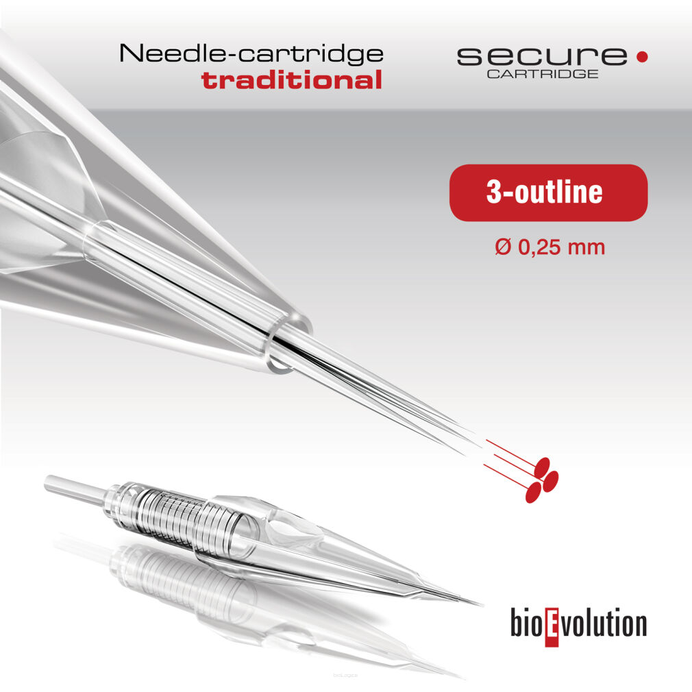 Cartridge - traditional needle 3-outline 0.25 SECURE